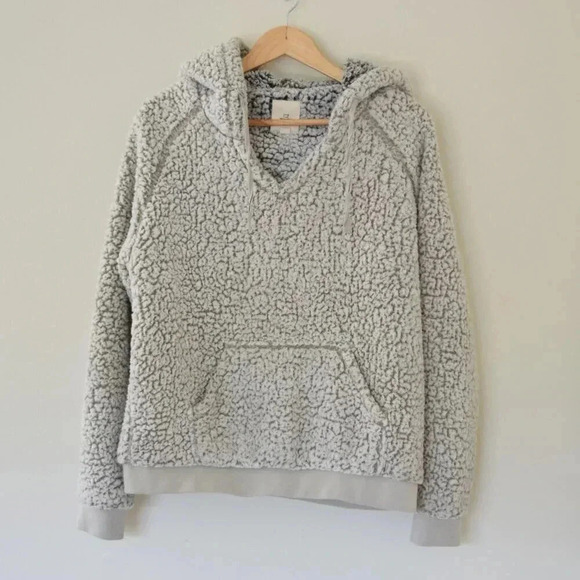 THREAD + SUPPLY Cream Beige & Black Fuzzy Pullover Hoodie Sweater w Drawstrings - Picture 1 of 5